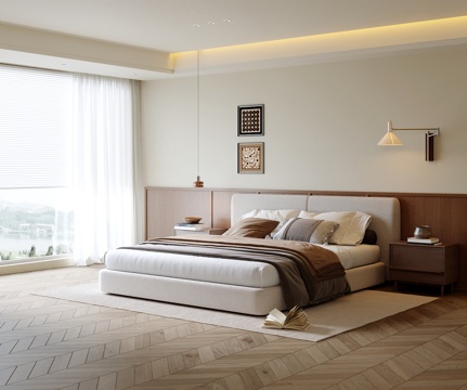  中古风卧室 双人床3d模型 