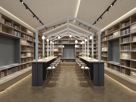  北欧现代休闲小型图书馆3d模型 