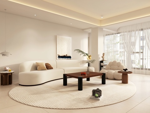 奶油风客餐厅 开放厨房3d模型