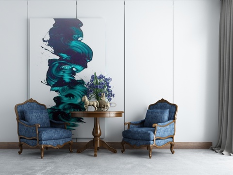  美式沙发茶几实木茶几组合3d模型 