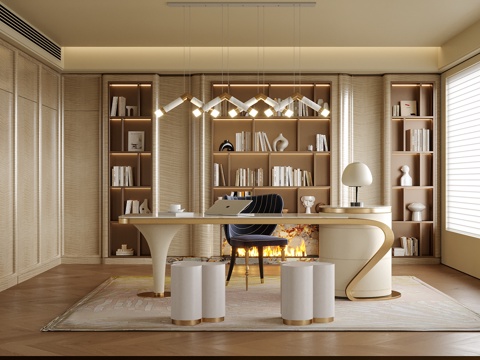 现代书房 书桌椅su模型