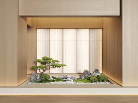 新中式禅意室内景观 植物景观 绿植景观 景观造景 天井景观su模型
