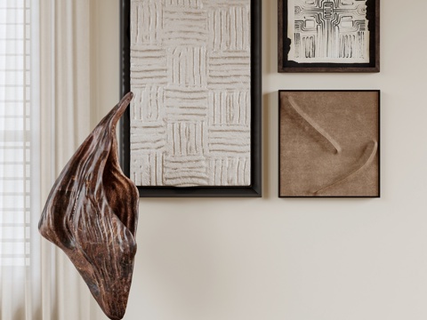 中古挂画组合 雕塑 立体挂画 装饰画 抽象画免费3d模型