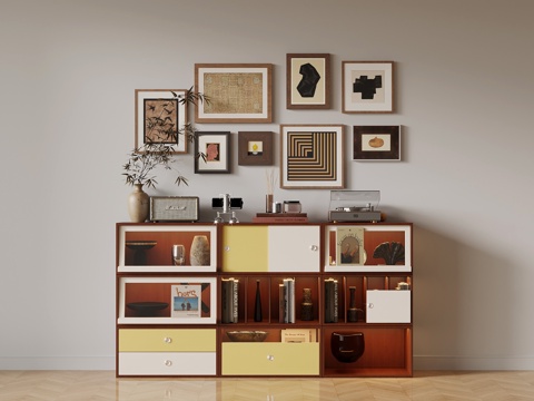 法式中古风装饰柜 挂画su模型