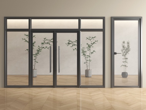  现代双开玻璃门 单开玻璃门 办公室玻璃门3d模型 