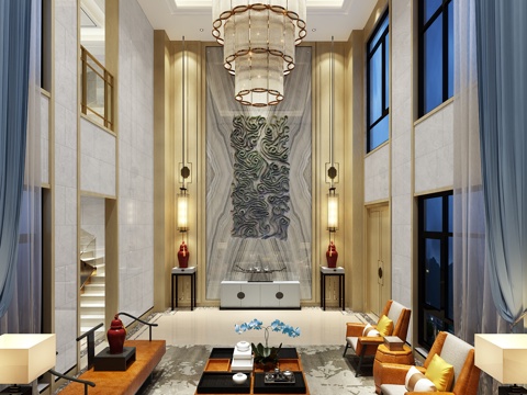  现代风格别墅复式客厅3d模型 