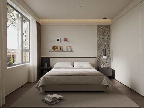 现代极简卧室 双人床su模型