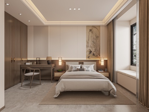  宋氏新中式卧室3d模型 