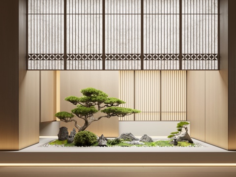 现代新中式室内景观 植物景观 绿植景观 景观造景 松树su模型