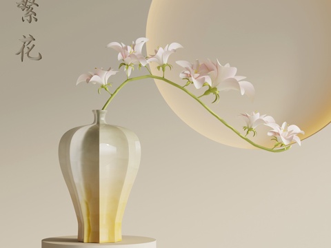 新中式花瓶花艺 摆件su模型