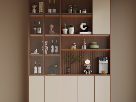 现代中古风餐边柜 边柜 储物柜su模型