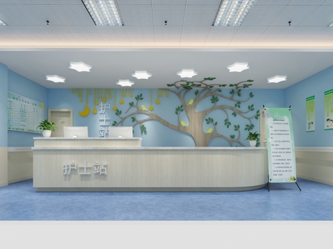  现代儿科医院护士站过道3d模型 