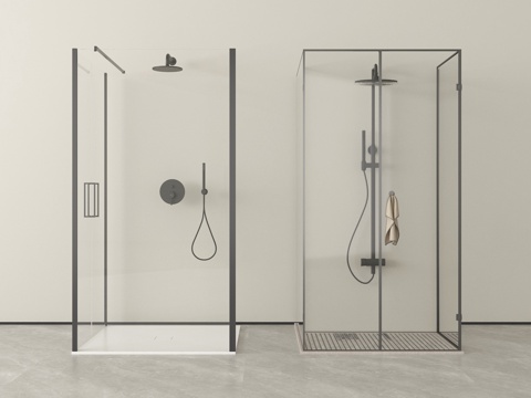 现代淋浴房 淋浴间 花洒su模型