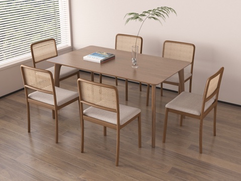 餐桌椅 现代侘寂风餐桌 餐椅su模型