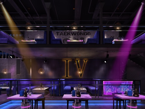  工业风酒吧大厅卡座3d模型 