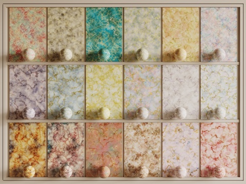 现代印花石材 粉色大理石 彩色纹路石材 护墙板 岩板su模型