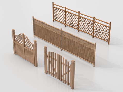 新中式栅栏 围栏护栏 木栅栏 篱笆围墙su模型