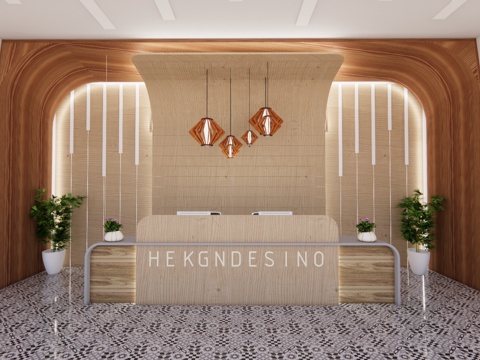 公司前台 现代简约风su模型