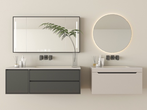 现代浴室柜 悬空浴室柜 镜柜 卫浴用品su模型