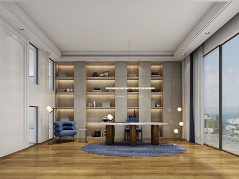  现代洱海别墅书房3d模型 