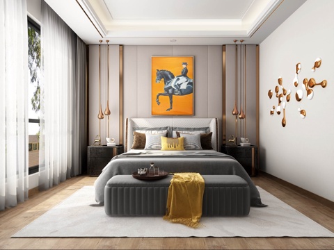  后现代风格卧室带书房3d模型 