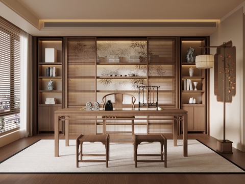 新中式书房su模型