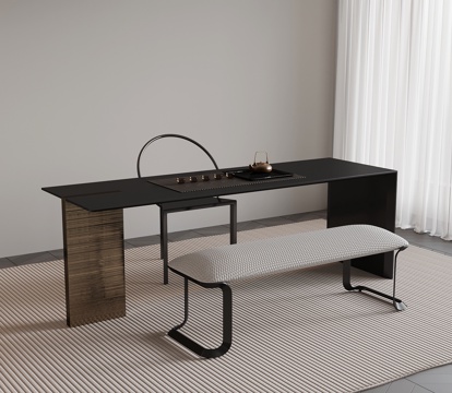 现代意式茶桌椅 茶台su模型