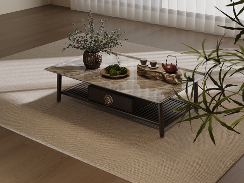  新中式茶几3d模型 