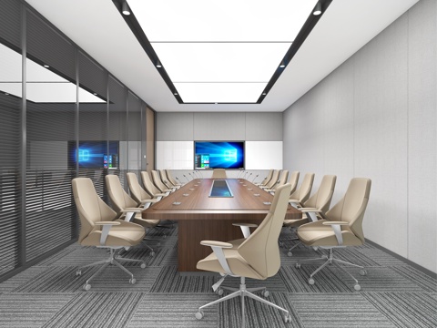  现代会议室 大型会议室  办公会议室 会议桌椅3d模型 