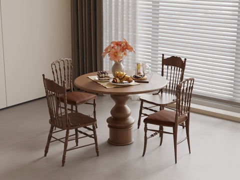 中古风餐桌椅su模型