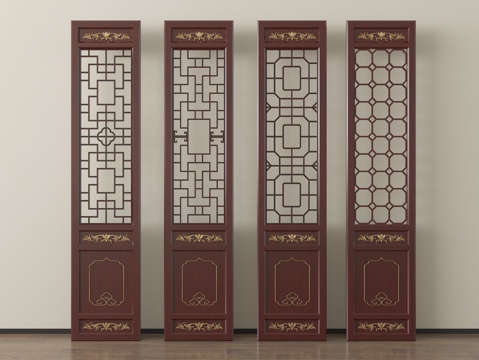 中式屏风隔断 木质隔断su模型