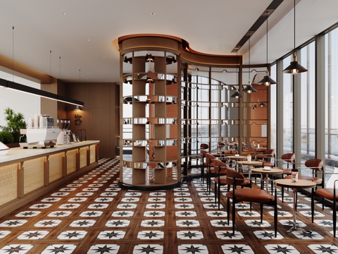  复古美式咖啡厅3d模型 