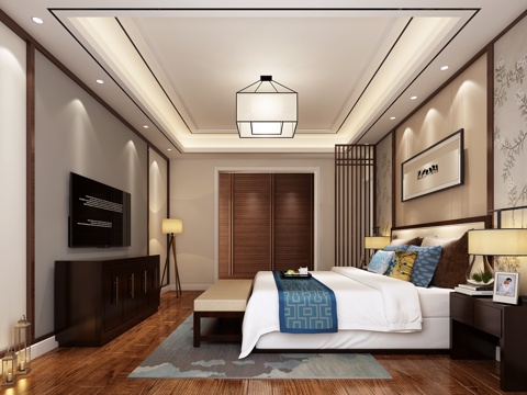 新中式卧室3d模型