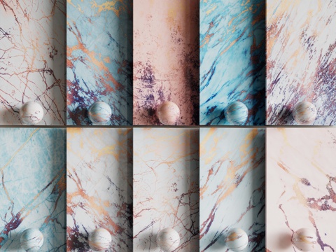 北欧轻奢石材 玫瑰金色大理石 蓝色大理石 彩色纹路石材 岩板su模型