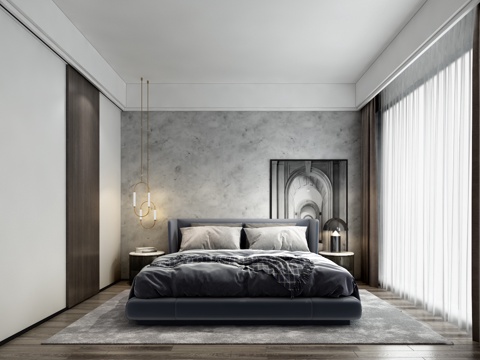  现代卧室 主卧 双人床3d模型 