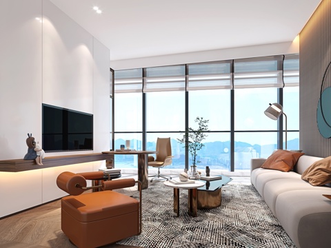  现代酒店套房客厅 休息区沙发区3d模型 