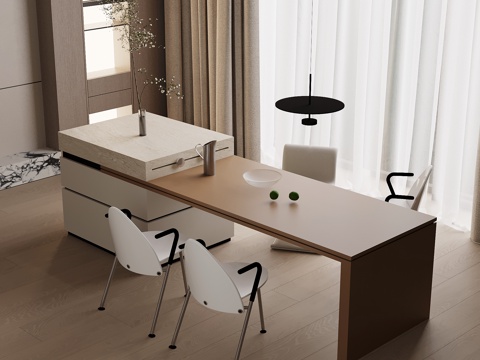 现代简约岛台 餐桌椅su模型