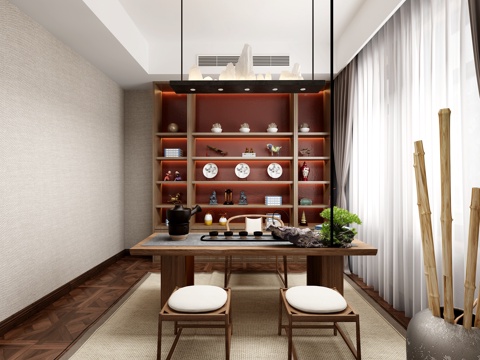  新中式书房别墅书房3d模型 