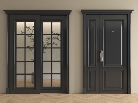  法式复古双开门 子母门 玻璃门 防盗门 平开门3d模型 