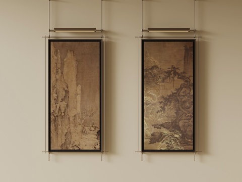 新中式挂画 客厅装饰画su模型