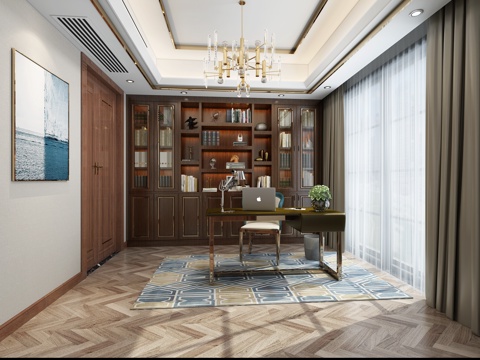  现代港式书房3d模型 
