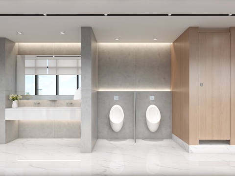  现代公共卫生间 商场卫生间 酒店卫生间 烘手器 小便斗3d模型 