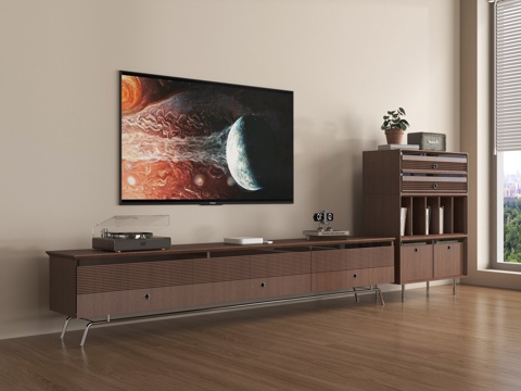 中古风电视柜 落地电视柜 边柜 电视 实木电视柜su模型