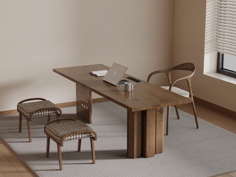 中古风书桌椅su模型