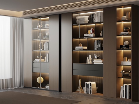 现代意式书柜su模型