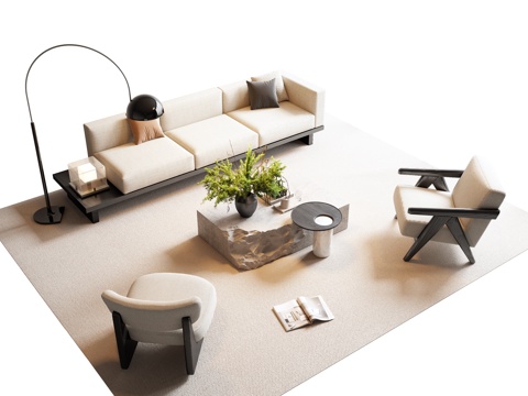 现代沙发茶几组合su模型