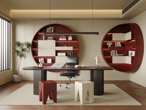 现代书房 书桌椅 书桌su模型