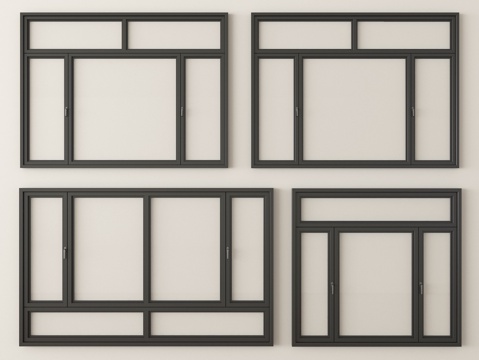 现代窗户组合 平开窗 落地窗 阳台窗su模型