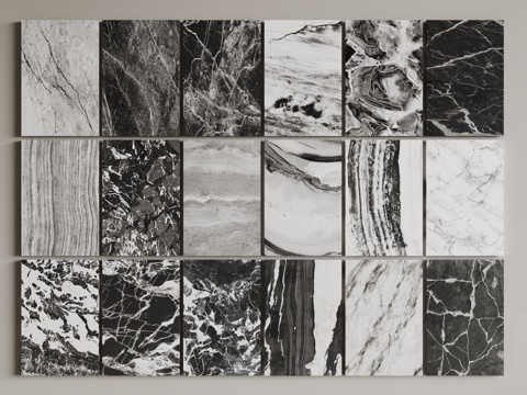 现代黑白石材 黑白条纹大理石 岩石 奢石 黑白纹路石材su模型