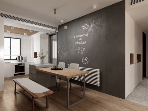  现代餐厅黑板3d模型 